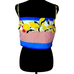 Zara Womens Lemon Striped Crop Top XXL Picnic Festival Summer Abstract Cute NWOT